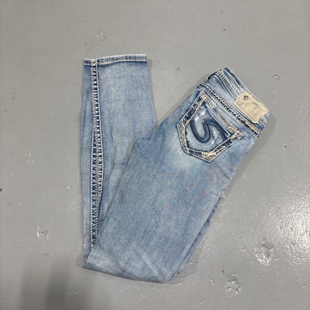 Silver Jeans Co Tuesday Slim Distressed Light Wash Jeans W25 L31 Low Rise